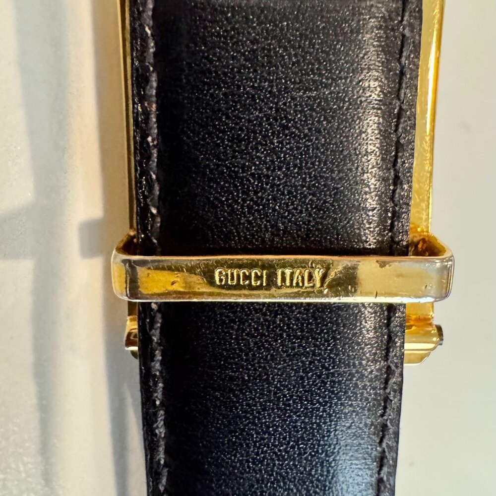 Vintage GUCCI GG Brass Buckle Made in Italy, w/free reversible leather strap - Picture 7 of 11